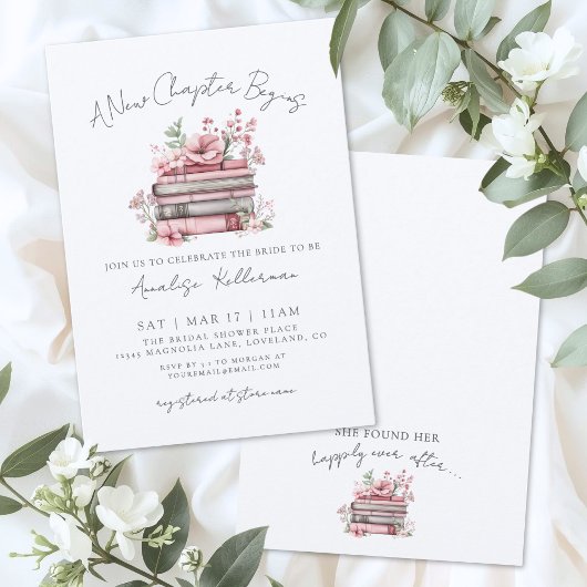 Book New Chapter Floral Bridal Shower Invitation 招待状