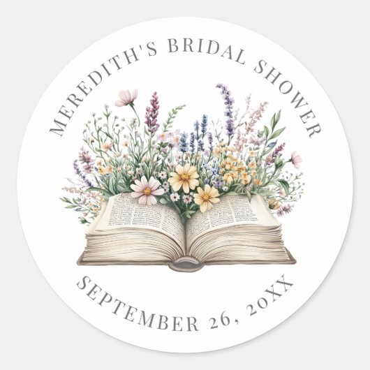 Book New Chapter Wildflower Bridal Shower ラウンドシール (正面)
