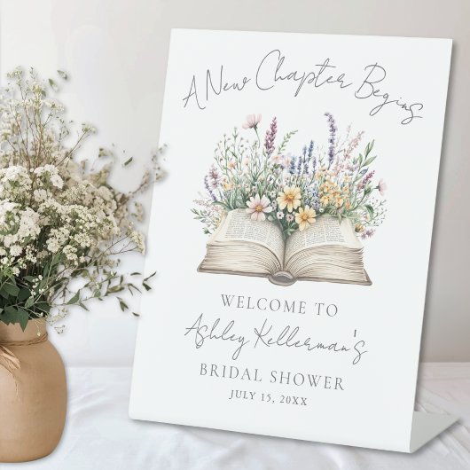 Book New Chapter Wildflower Bridal Shower Sign 台座サイン