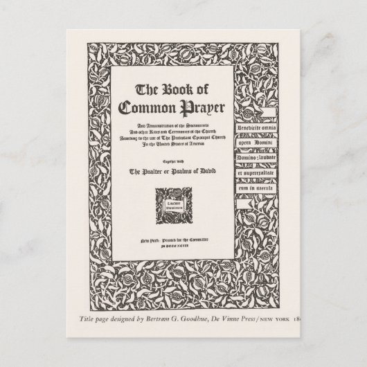 Book of Common祈りの言葉, New York 1800 ポストカード (正面)