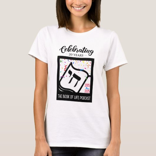 Book of Lifeポッドキャスト20周年記念Tシャツ(女性用F) Tシャツ (正面)