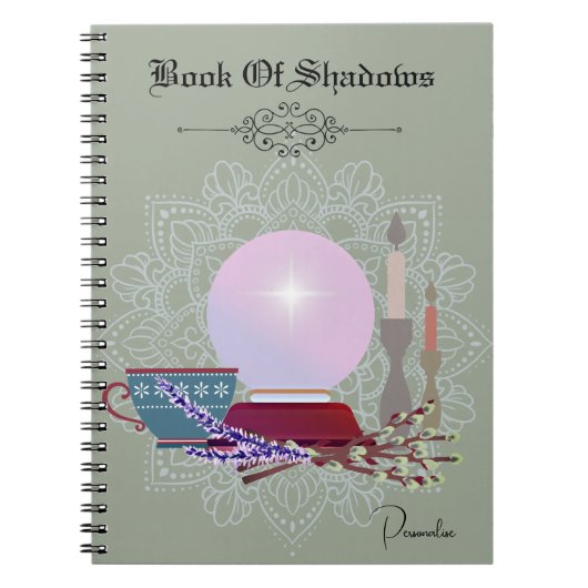 Book Of Shadows Crystal Ball Candle Journal Green ノートブック (正面)