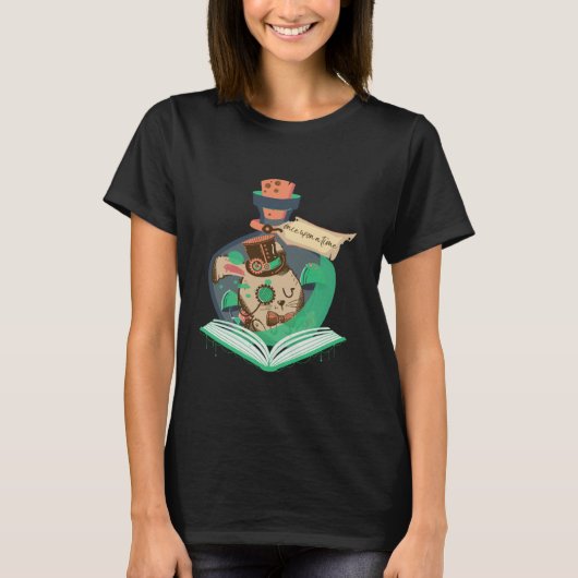 Book Reading Graphic Magic Rabbit Steampunk Magica Tシャツ (正面)