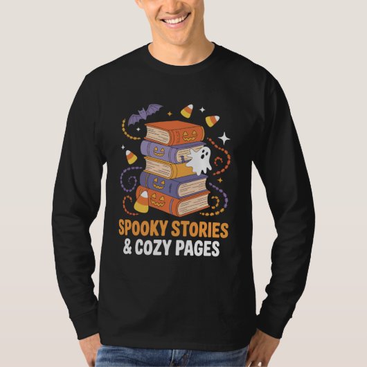 Book Reading Halloween Spooky Stories & Cozy Pages Tシャツ (正面)