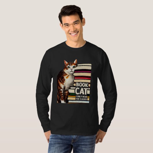 Book Reading Studying Cat Reader Kitten Tシャツ (正面フル)