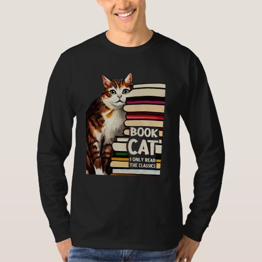 Book Reading Studying Cat Reader Kitten Tシャツ (正面)
