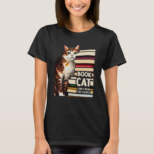 Book Reading Studying Cat Reader Kitten Tシャツ (正面)