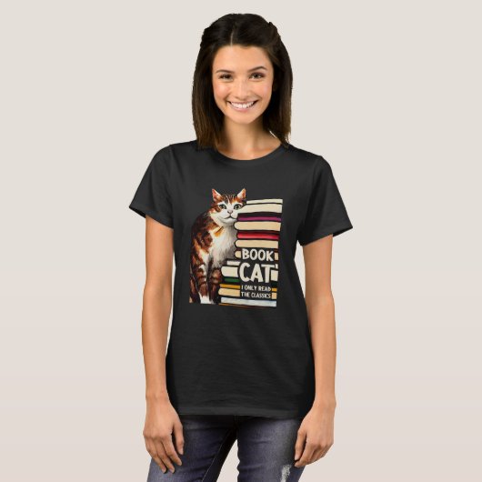 Book Reading Studying Cat Reader Kitten Tシャツ (正面フル)