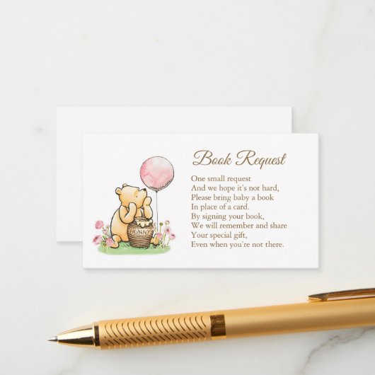Book Request Classic Pooh Baby Shower Neutral エンクロージャーカード (正面/裏面インサイチュ)