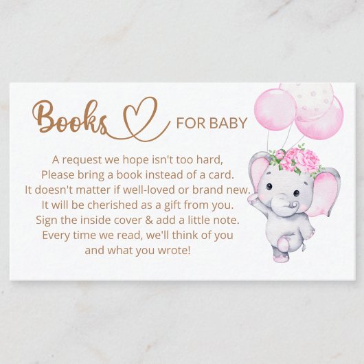 Book Request for Baby Girl Elephant Baby Shower エンクロージャーカード