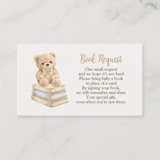Book Request Neutral Teddy Bear Baby Shower Boho エンクロージャーカード (正面)