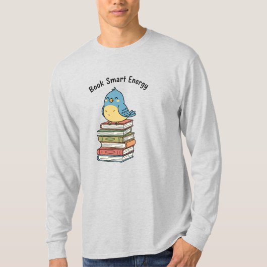 Book Smart Energy | かわいい学者の鳥と本の文房具 Tシャツ (正面)
