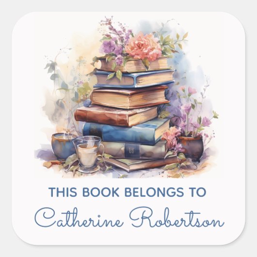 Book Stack This Book belongs to Name Bookplate スクエアシール (正面)