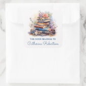 Book Stack This Book belongs to Name Bookplate スクエアシール (バッグ)
