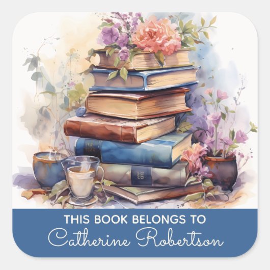 Book Stack This Book belongs to Name Bookplate スクエアシール (正面)