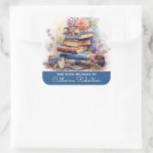 Book Stack This Book belongs to Name Bookplate スクエアシール (バッグ)