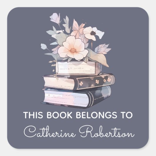 Book Stack This Book belongs to Name Bookplate スクエアシール (正面)