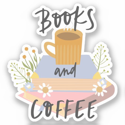 Book Sticker, Books and Coffee, Geschenkidee シール (正面)