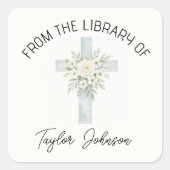 Book stickers, bookplate floral cross church スクエアシール (正面)