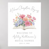 Book Watercolor Floral Bridal Shower Welcome Sign ポスター (正面)