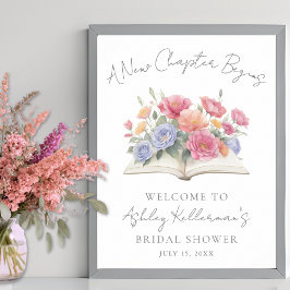 Book Watercolor Floral Bridal Shower Welcome Sign ポスター