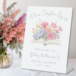 Book Watercolor Floral Bridal Shower Welcome Sign 台座サイン