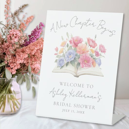 Book Watercolor Floral Bridal Shower Welcome Sign 台座サイン