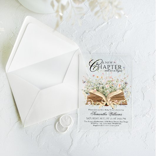 Book Wildflower A New Chapter Begin Baby Shower アクリル招待状