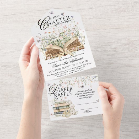 Book Wildflower A New Chapter Begin Baby Shower オールインワン招待状 (貼ってはがせる)
