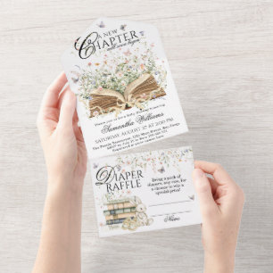Book Wildflower A New Chapter Begin Baby Shower オールインワン招待状