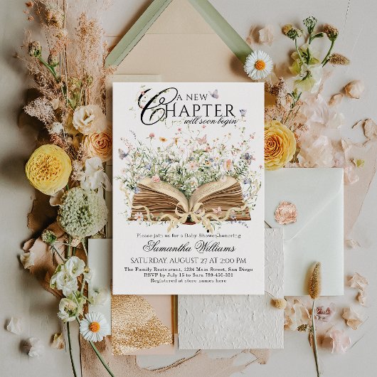 Book Wildflower A New Chapter Begin Baby Shower 招待状