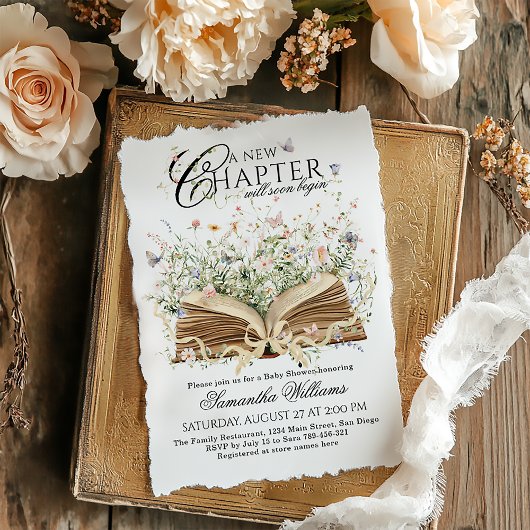 Book Wildflower A New Chapter Begin Baby Shower 招待状