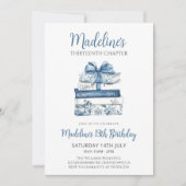 Book with blue bow Girl Birthday 招待状 (正面)