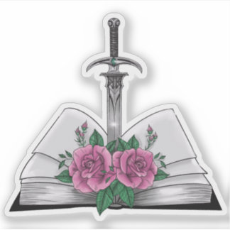 Book with sword and roses シール