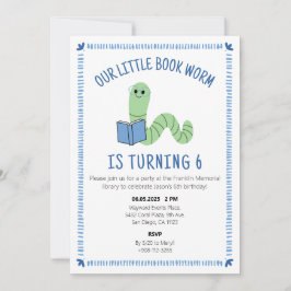 Book Worm Reading Lover Birthday Party Invite 招待状