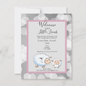 Bookahピンク、グレーラムベビーガールシャワー用品 招待状 (正面)