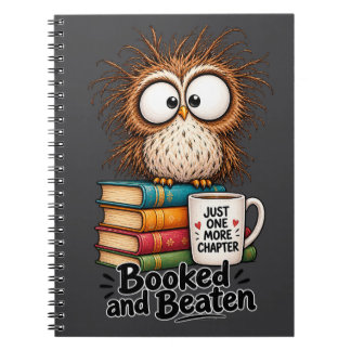 Booked and Beaten かわいい面白い読書フクロウ スパイラル 無地 ノートブック