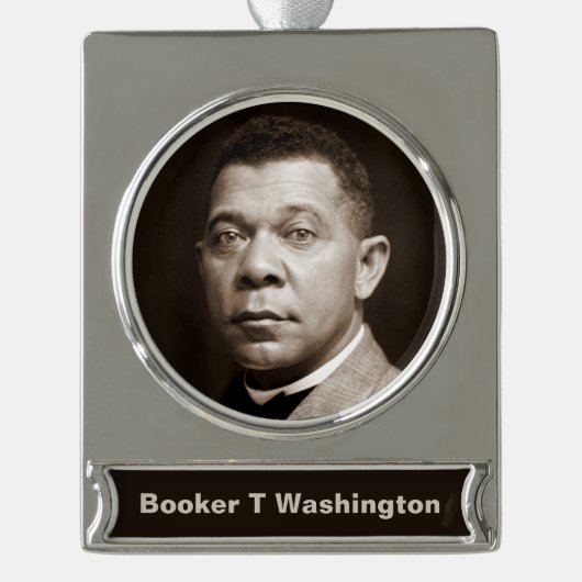 Booker Washington:アフリカ系アメリカ人の教育者 シルバープレートバナーオーナメント (正面)