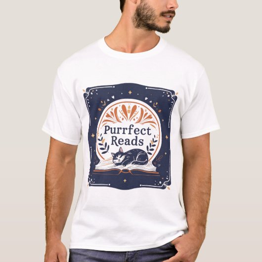 Bookful Cat Gift - Purrfect 読 （ブックフル猫ギフト） Tシャツ (正面)