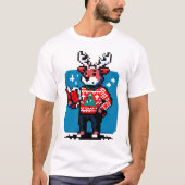 Bookishトナカイ – 居心地の良いピクセルアートクリスマスデザイン tシャツ (正面)