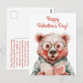 Bookish Bear Valentine`s Day ポストカード (正面/裏面)