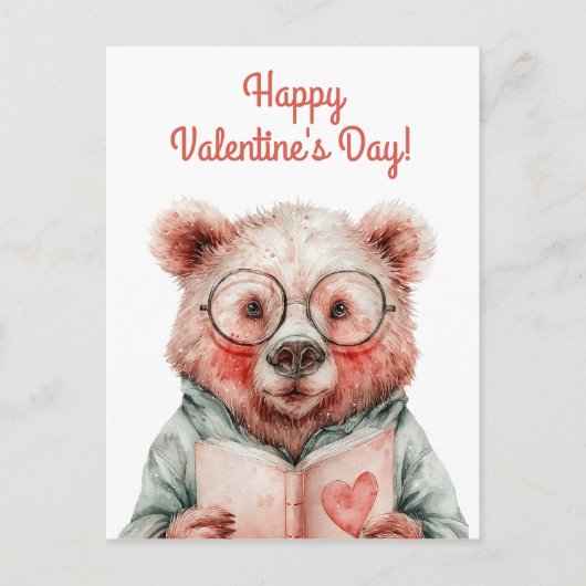 Bookish Bear Valentine`s Day ポストカード (正面)