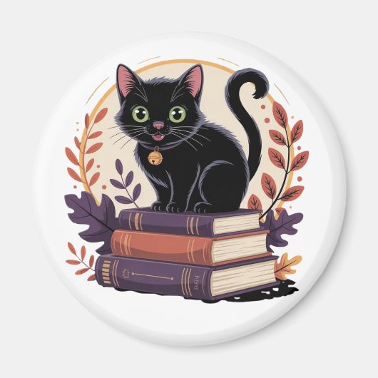 Bookish Black Cat – キッズマグネット マグネット (正面)