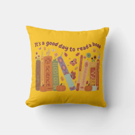 Bookish book Lovers, Orange Pumpkin & Fall Leaves クッション