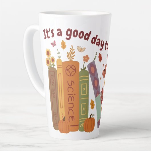 Bookish book Lovers, Pumpkin and Fall Leaves Large カフェラテマグ (左アングル)