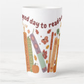 Bookish book Lovers, Pumpkin and Fall Leaves Large カフェラテマグ (正面)