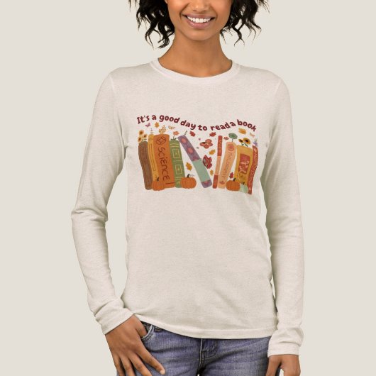 Bookish book Lovers Shirt, Pumpkin and Fall Leaves トライブレンドTシャツ (正面)