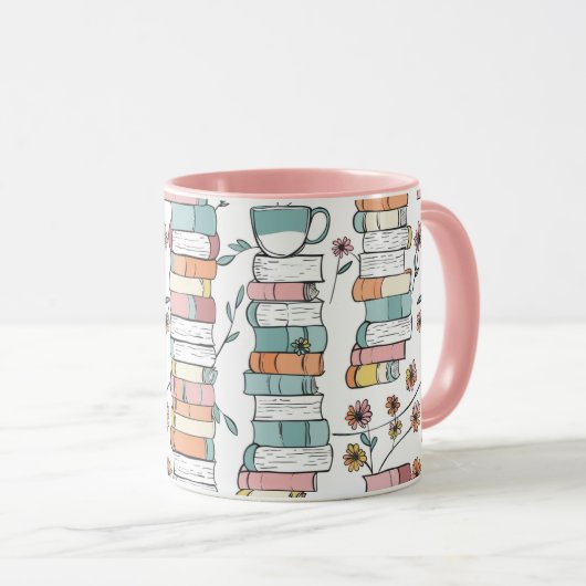 Bookish Books Pastel Pink Coffee Mug マグカップ (正面右)