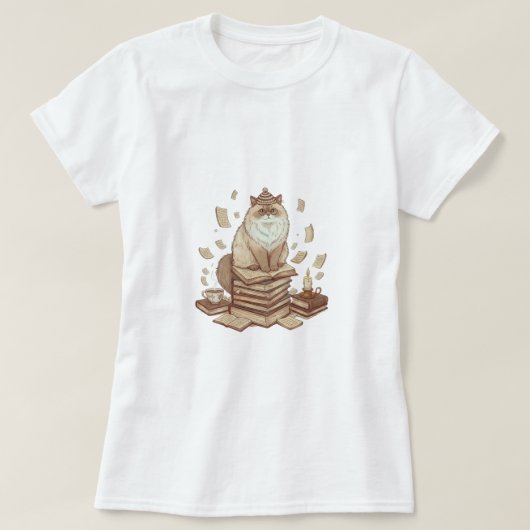 Bookish Cat Aesthetic T-Shirt Tシャツ (デザイン正面)
