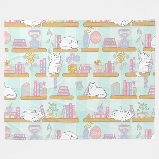 Bookish Cat Gift Green Pastel フリースブランケット (正面(横))